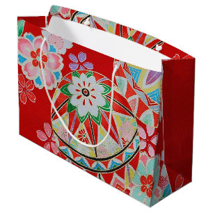 Japanisches KIMONO Textil, Blumenmuster Große Geschenktüte