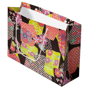 Japanisches KIMONO Textil, Blumenmuster Große Geschenktüte