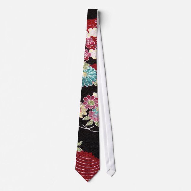 Japanisches KIMONO Textil, Blumenmuster Krawatte (Vorderseite)