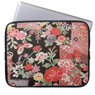 Japanisches KIMONO Textil, Blumenmuster Laptopschutzhülle