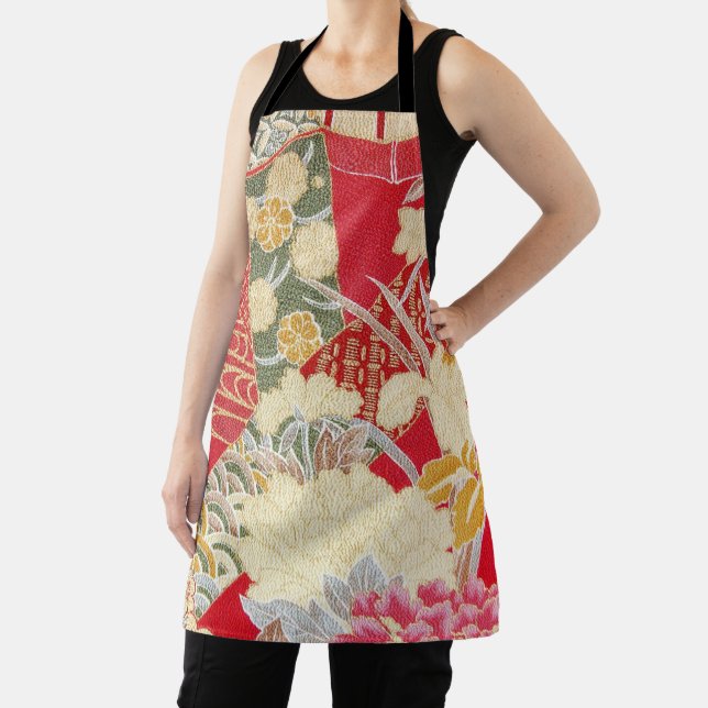 Japanisches KIMONO Textil, Blumenmuster Schürze (InSitu)