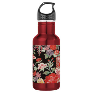 Japanisches KIMONO Textil, Blumenmuster Trinkflasche