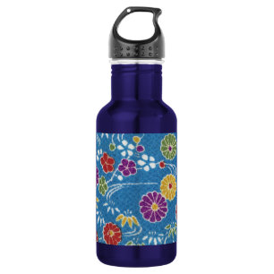 Japanisches KIMONO Textil, Blumenmuster Trinkflasche
