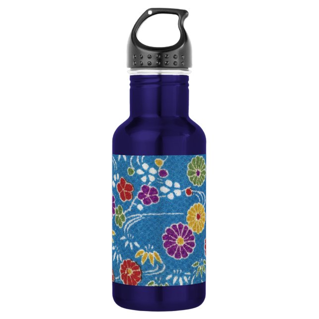 Japanisches KIMONO Textil, Blumenmuster Trinkflasche (Vorderseite)