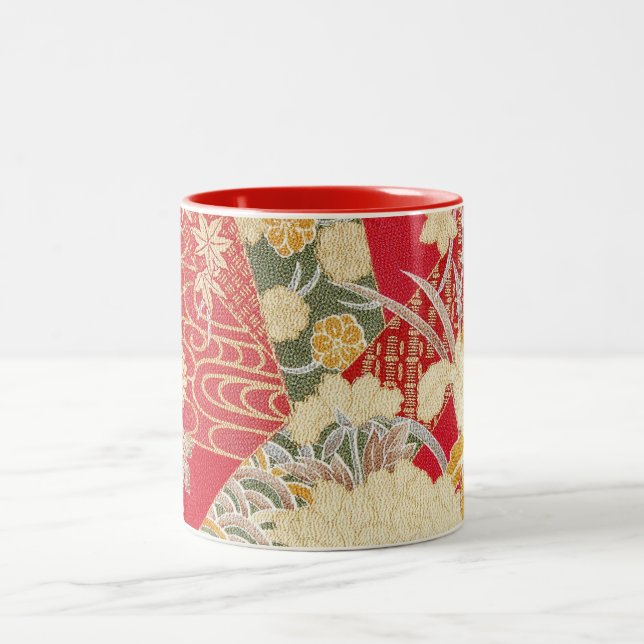 Japanisches KIMONO Textil, Blumenmuster Zweifarbige Tasse (Mittel)