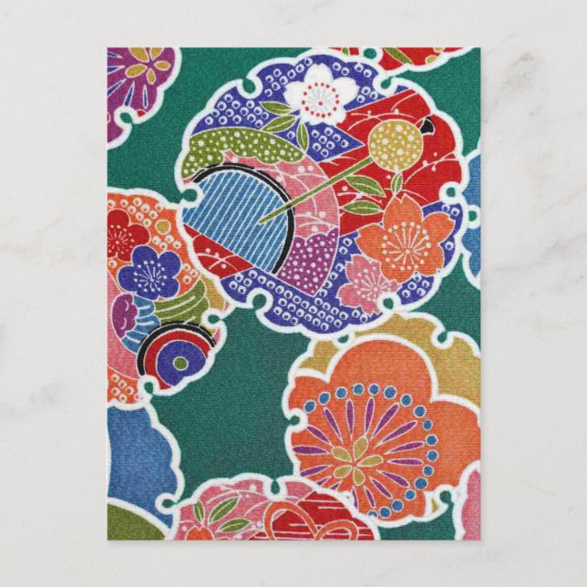 Japanisches KIMONO Textil, Floret Muster Postkarte (Vorderseite)