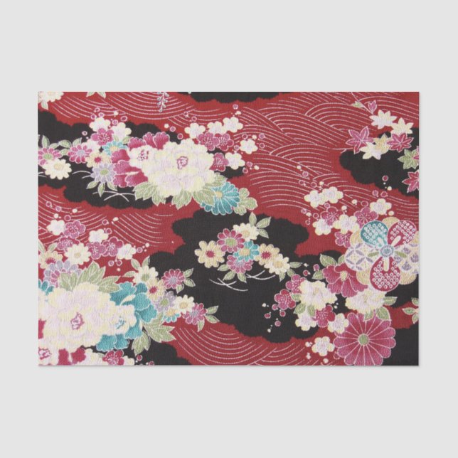 Japanisches KIMONO Textil, Floret Muster Seidenpapier (Vorderseite)
