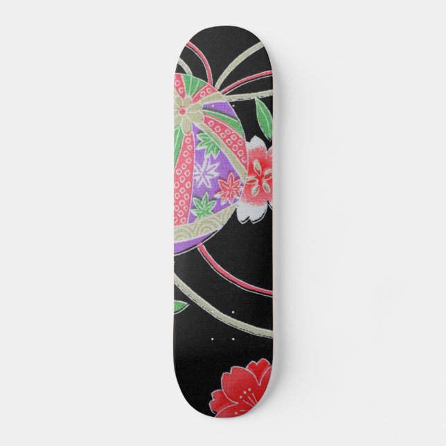 Japanisches KIMONO Textil, Floret Muster Skateboard (Vorderseite)