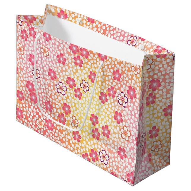 Japanisches KIMONO Textil, Kirschblütenmuster Große Geschenktüte (Vorderseite Schrägansicht)