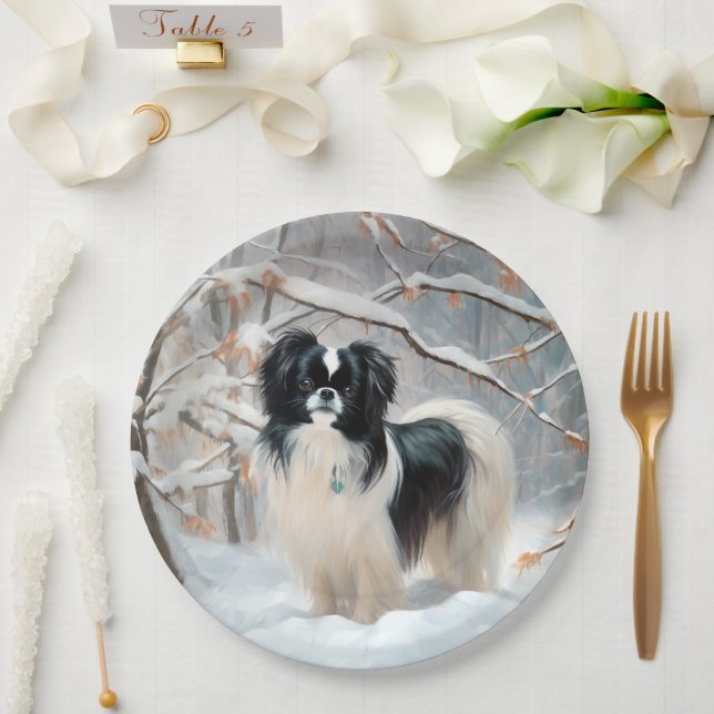 Japanisches Kinn Let It Snow Weihnachten Pappteller (Hochzeit)