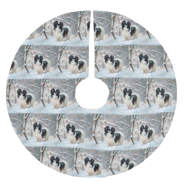 Japanisches Kinn Let It Snow Weihnachten Polyester Weihnachtsbaumdecke (Vorderseite)