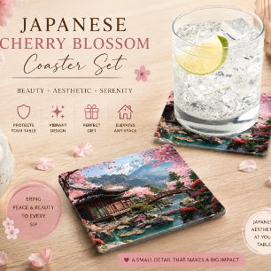 Japanisches Kirschblüten-Landschaft-Set El Rechteckiger Pappuntersetzer