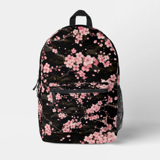 Japanisches Kirschblüten-Monogramm Rosa Schwarz Bedruckter Rucksack