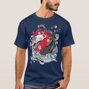 Japanisches Koi-Fisch-Tattoo Zen Roter Kreis Vinta T-Shirt