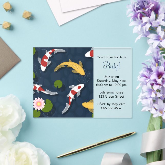 Japanisches Koi Fish Pond Party Acryleinladungen (In Situ (Hochzeit))