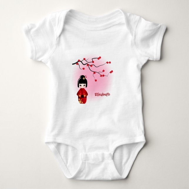 Japanisches Kokeshi-Puppe Sakura Name Baby Girl Sh Baby Strampler (Vorderseite)