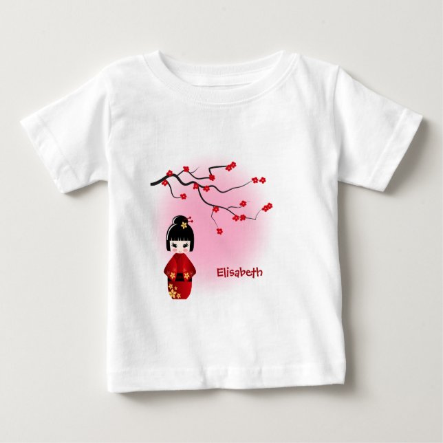 Japanisches Kokeshi-Puppe Sakura Name Baby Girl Sh Baby T-shirt (Vorderseite)