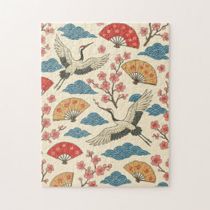 Japanisches Kranich-Sakura-Muster-Puzzle