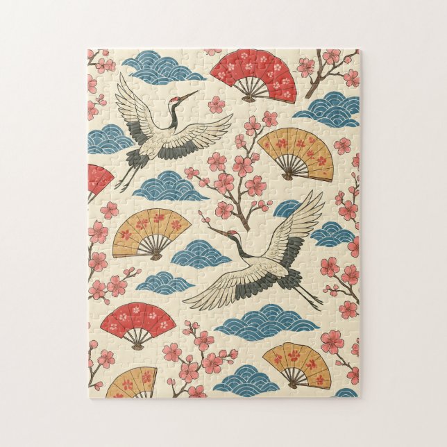 Japanisches Kranich-Sakura-Muster-Puzzle  (Vertikal)