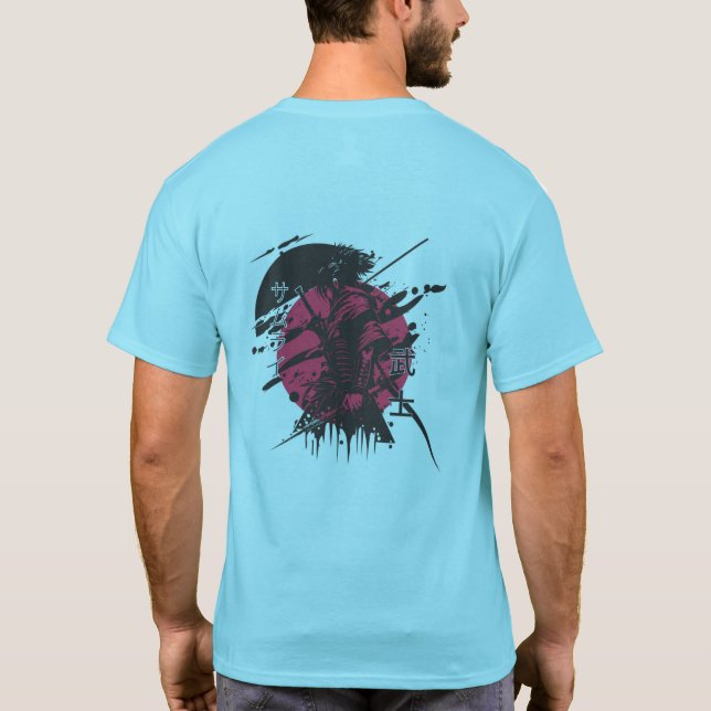 Japanisches Krieger-T-Shirt - Samurai-Rotmond-Shir T-Shirt (Rückseite)
