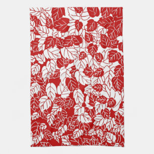 Japanisches Leaf Print, Dunkelrot und Weiß Küchentuch