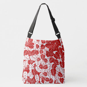 Japanisches Leaf Print, Dunkelrot und Weiß Tragetaschen Mit Langen Trägern