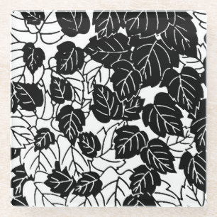 Japanisches Leaf Print, Schwarz/Weiß Glasuntersetzer