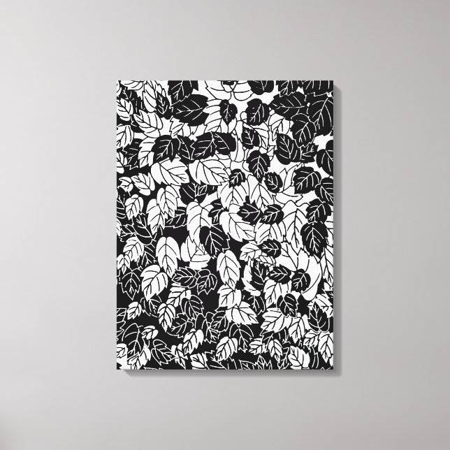 Japanisches Leaf Print, Schwarz/Weiß Leinwanddruck (Vorderseite)