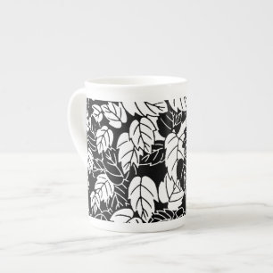 Japanisches Leaf Print, Schwarz/Weiß Prozellantasse