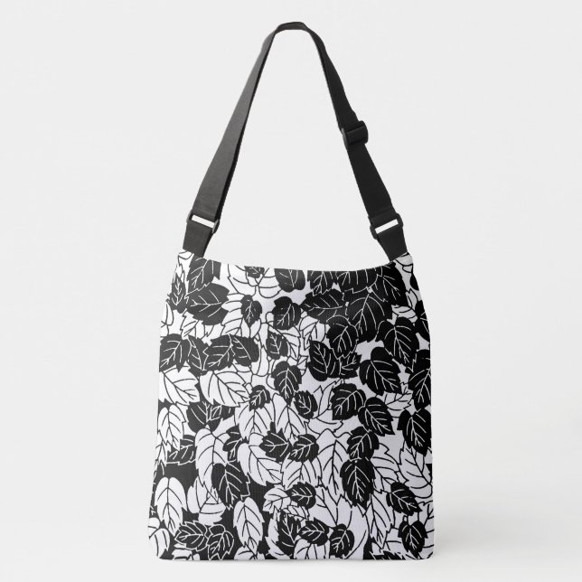 Japanisches Leaf Print, Schwarz/Weiß Tragetaschen Mit Langen Trägern (Vorderseite)