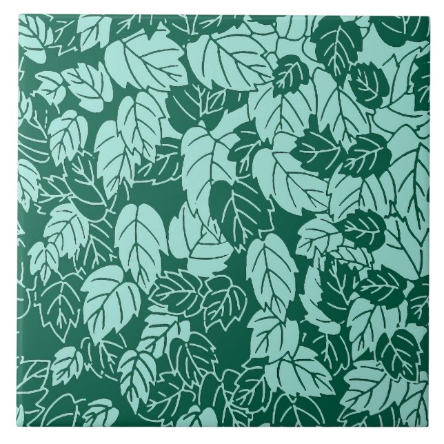 Japanisches Leaf Print, Türkis und Aqua Fliese (Vorderseite)
