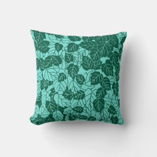 Japanisches Leaf Print, Türkis und Aqua Kissen