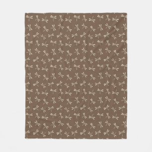 Japanisches Libellenmuster, Creme und Taupe-Braun Fleecedecke