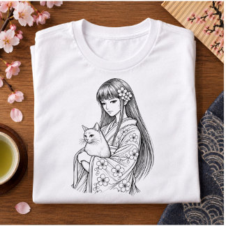 Japanisches Mädchen mit einer weißen Katze Tri-Blend Shirt