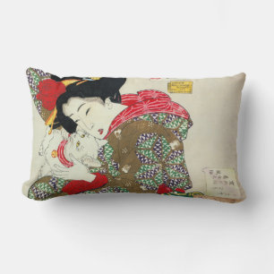Japanisches Mädchen mit Katze, Tsukioka Yoshitoshi Lendenkissen