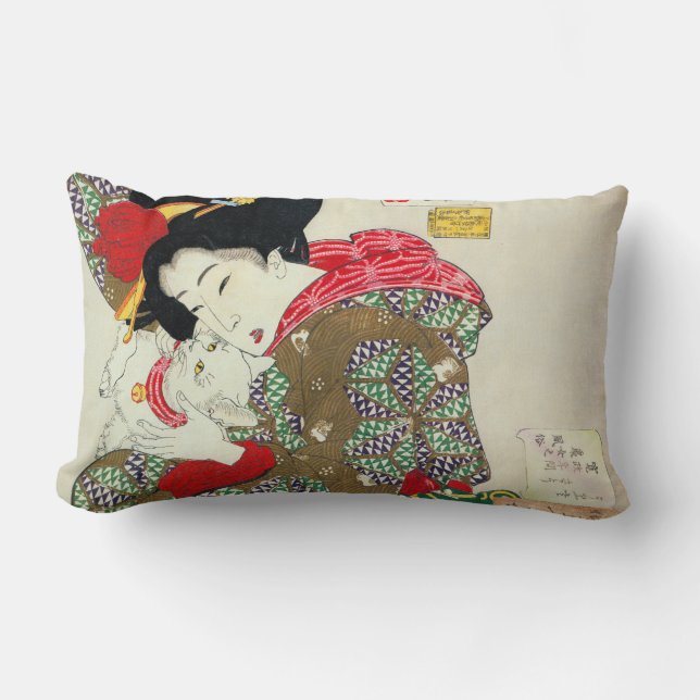 Japanisches Mädchen mit Katze, Tsukioka Yoshitoshi Lendenkissen (Vorderseite)
