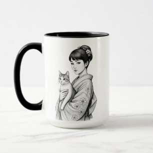 Japanisches Mädchen und ihre Katze Tasse