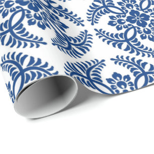 Japanisches Medaillon-Muster, Kobalt-Blau und Wei Geschenkpapier