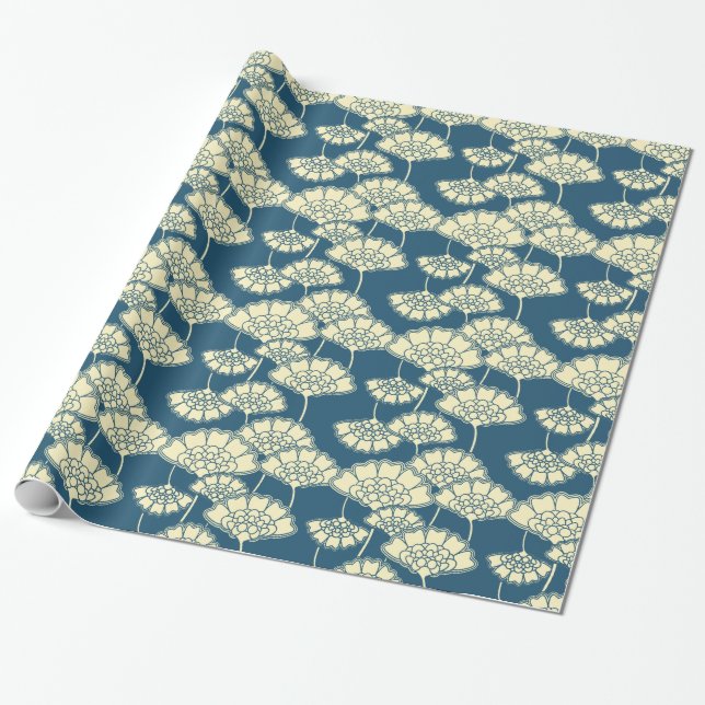 Japanisches mit Blumenmuster der Türkisgoldfolie Geschenkpapier (Ungerollt)