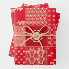 Japanisches Mix-Muster Geschenkpapier Set