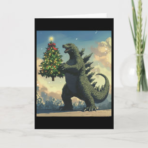 Japanisches Monster Kaiju trägt Weihnachtsbaum Karte