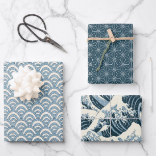 Japanisches Muster 3 Papierblätter Geschenkpapier Set
