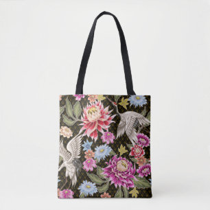 Japanisches Muster mit Blume und weißen Kranen Tasche