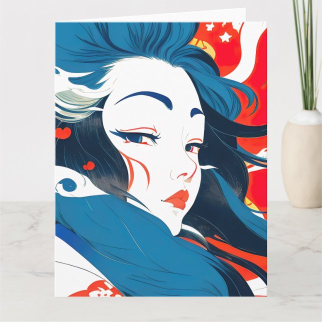 Japanisches Nihonga Grafikdesign - Meereswellen Dankeskarte (Vorderseite)