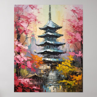 Japanisches Pagode Ölgemäldeposter Poster