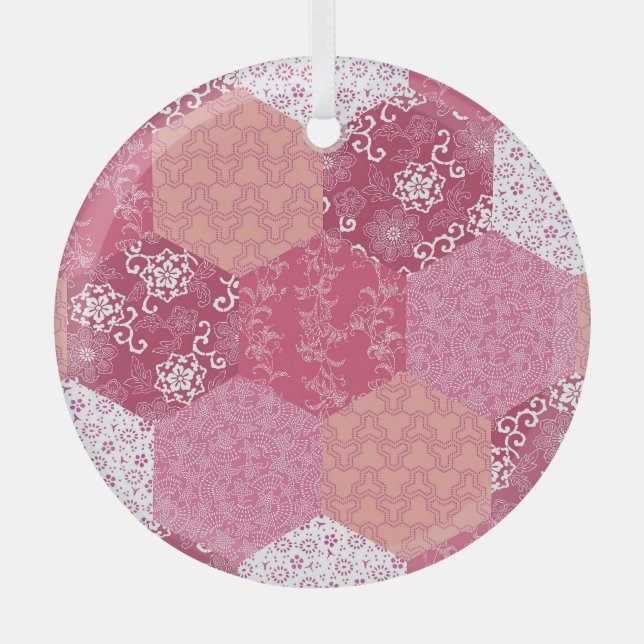 Japanisches Patchwork-Muster-Design Ornament Aus Glas (Vorderseite)