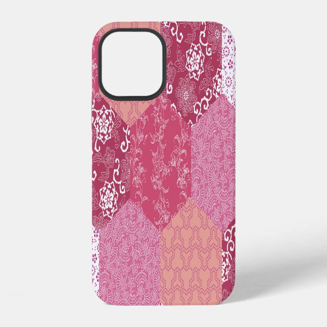Japanisches Patchwork-Musterdesign iPhone 12 Hülle (Rückseite)