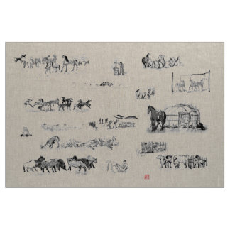 Japanisches PferdeSamuraikunst-Reiter sumi Stoff