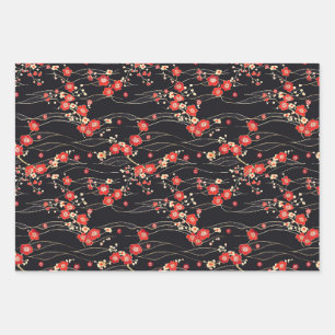 Japanisches Pflaumenblossom-Wellenmuster Geschenkpapier Set