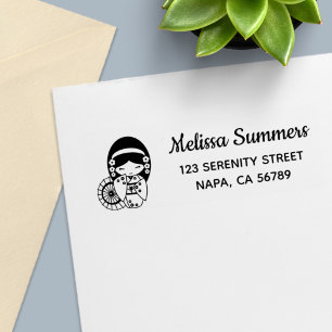 Japanisches Regenschirmmädchen in Kimono Adresse Permastempel